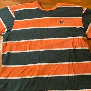 Obey Striped Tee Orange and Green - Large